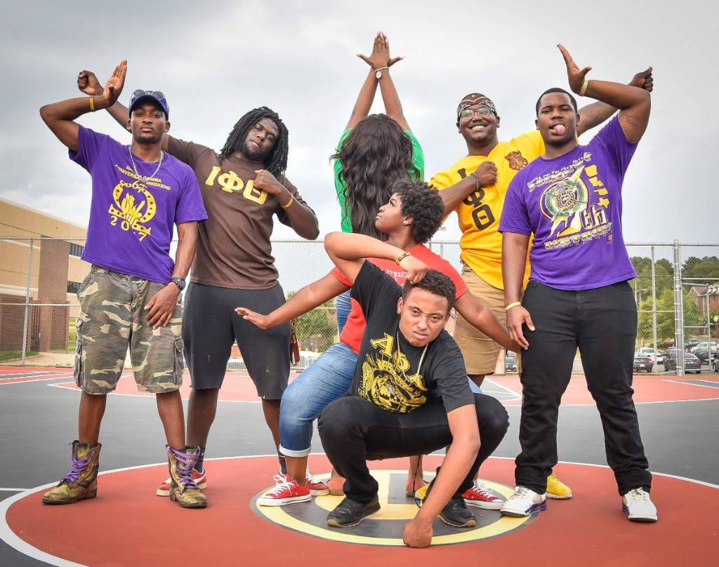 Grambling State University students in Greek letter organizations posing together outdoors