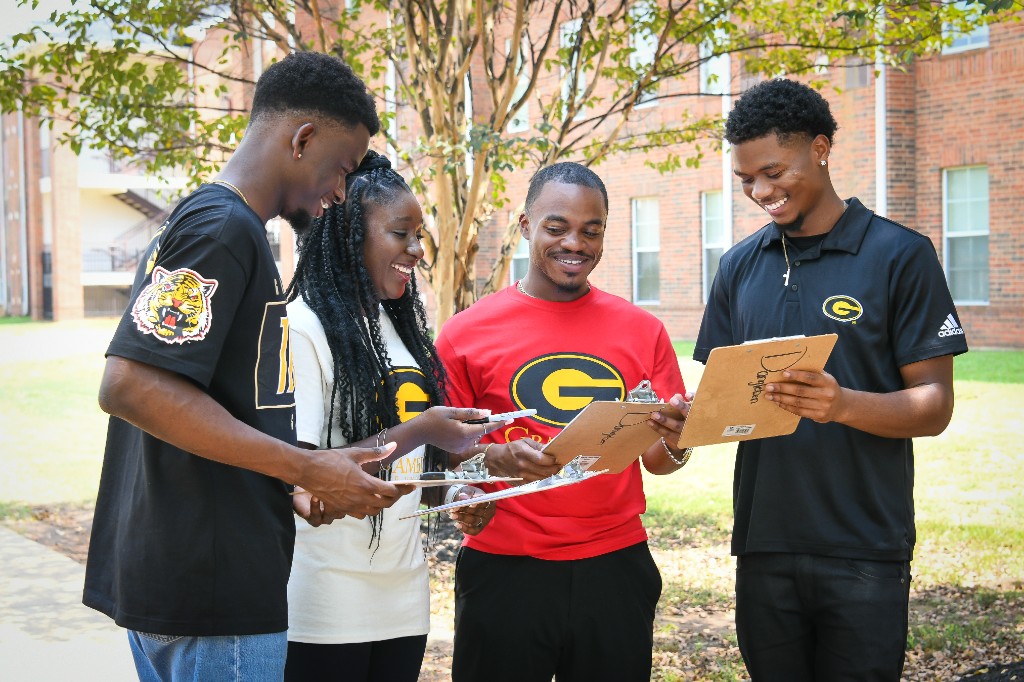 Grambling State University students working together on campus