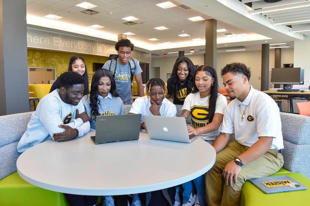 Grambling State University students collaborating on campus